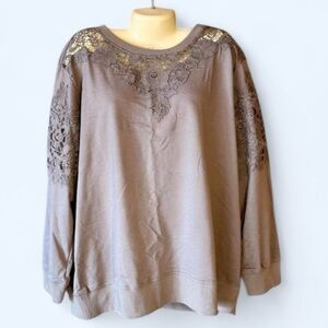 VOCAL Lace-Accented Grey Top